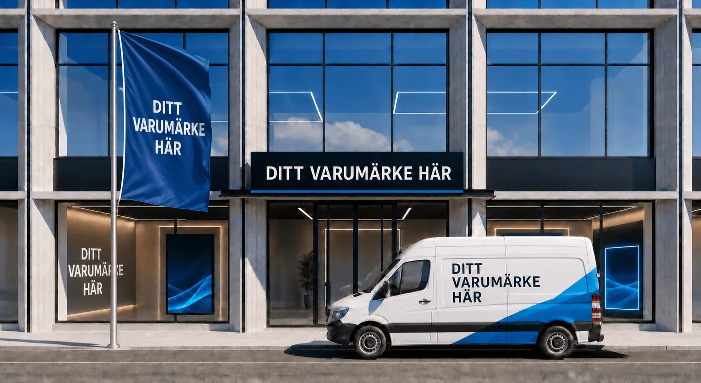 Virtuell fasad med skyltlösningar